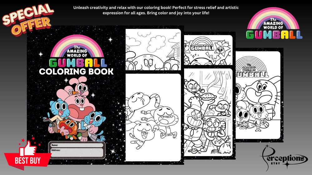 The Amazing World of Gumball Cartoon Coloring Book 25 Pages PDF Print - Image 2
