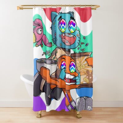 Gumball And Darwin Snack Running Shower Curtain