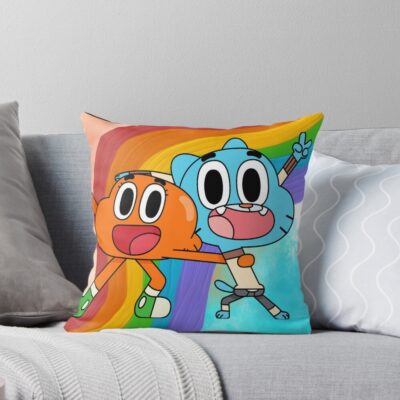 Happy Cartoon Friends Rainbow Adventure Throw Pillow